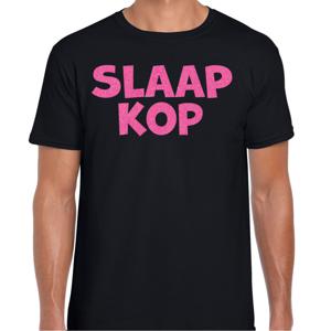 Verkleed T-shirt voor heren - slaap kop - pyjama party - zwart - glitter roze - themafeest