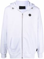 Philipp Plein hoodie zippé à logo imprimé - Blanc - thumbnail