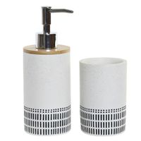 Badkamerset met zeeppompje en beker wit steen 19 cm - thumbnail