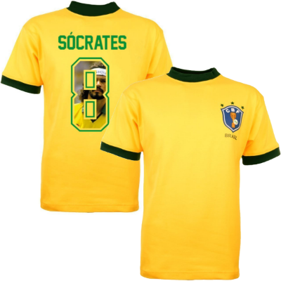 Brazilie retro voetbalshirt WK 1982 + Socrates 8 (Photo Style)
