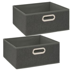 Set van 2x opbergmand/kastmand 14 liter donkergrijs linnen 31 x 31 x 15 cm