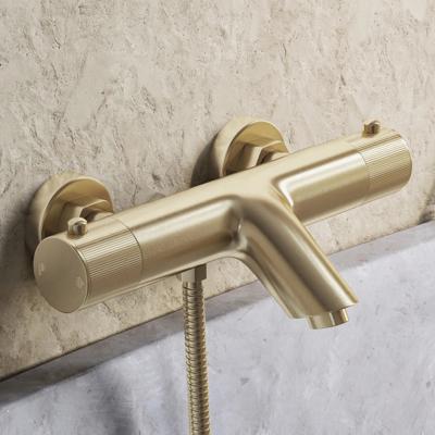 Badkraan SaniClear Brass Stripes | Opbouw | Mengkraan | 2-weg | Geborsteld messing - mat goud