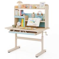 Kindertafel met Rek en Lade in Hoogte Verstelbaar Leerlingenbureau met Kantelbare Tafelblad Blauw Kindertafel met Rek en Lade in Hoogte Verstelbaar Leerlingenbureau met Kantelbare Tafelblad Blauw
