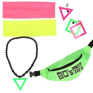 Foute 80s/90s party verkleed set compleet - dames - neon groen - jaren 80/90 verkleed accessoires