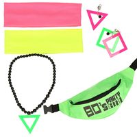 Foute 80s/90s party verkleed set compleet - dames - neon groen - jaren 80/90 verkleed accessoires - thumbnail