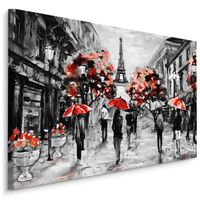 Schilderij - Regen in Parijs, zwart-wit/rood, 4 maten, premium print