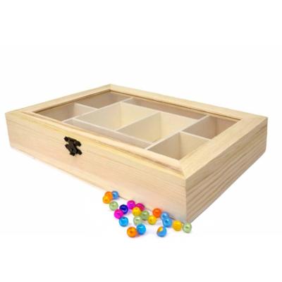 Hobby/kralen opbergdoos - 8-vaks - naturel - hout - 30 x 20 x 5 cm - knutselspullen opbergen