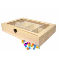 Hobby/kralen opbergdoos - 8-vaks - naturel - hout - 30 x 20 x 5 cm - knutselspullen opbergen