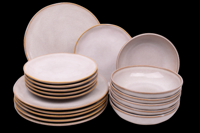 18 delige serviesset - 6 personen - Lagos - wit met bruine spikkel - normale rand - Portugees stoneware