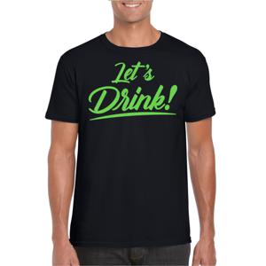Bellatio Decorations Verkleed T-shirt voor heren - lets drink - zwart - groene glitters - glamour 2XL  -
