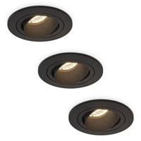Set van 3 Philadelphia LED inbouwspots - Dimbaar - Excl. GU10 - Max. 5 Watt - Zwart - Kantelbaar - IP20 voor binnen - Rond