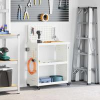 Gereedschapswagen met plank met wiel met opslag Wit 65 x 35 x 111 cm Metaal