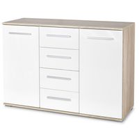 Dressoir Lima 116 cm breed in sonoma eiken met hoogglans wit - thumbnail