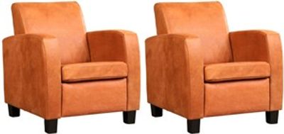 Set van 2 Oranje leren landelijke fauteuils Joy - poot hout zwart - Kenia Leer Rost (oranje leer)