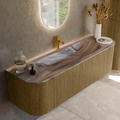 Badmeubel Mondiaz Kurve-Dlux | 150 cm | Meubelkleur Dusk | Wastafelkleur Sombra | Solid surface | Wasbak midden spoelbak | 1 kraangat