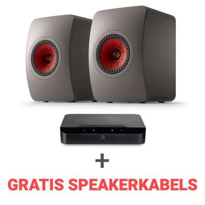 KEF Combi Deal LS50 Meta Boekenplank speaker + Bluesound Powernode EDGE (N230) Stereoversterker - Grijs/Zwart (met GRATIS speakerkabels)