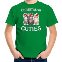 Kitten Kerst t-shirt / outfit Christmas cuties groen voor kinderen - thumbnail