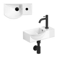 Clou InBe Fonteinset - 41x22.5x11cm - met kraan - met waste - met sifon - wit keramiek - mat zwart IB/03.03093.21