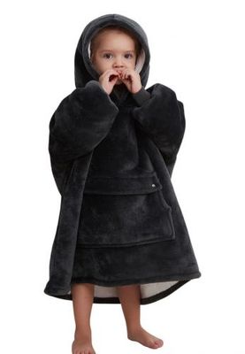 Fleece deken met mouwen & capuchon - kind - zwart