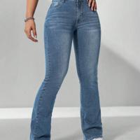 Women's Dark Wash Flare Leg Jeans | Curvy Fit Denim Pants Light Wash-8 / 27