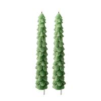 LED kerstboom dinerkaars - 2x - groen - 29 cm - batterijen - timer - kerstdiner kaars - kerstkaars