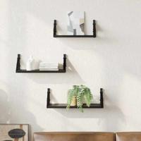 Wandplankenset 3 pcs Zwart eiken 37 x 12 x 13 cm Bewerkt hout