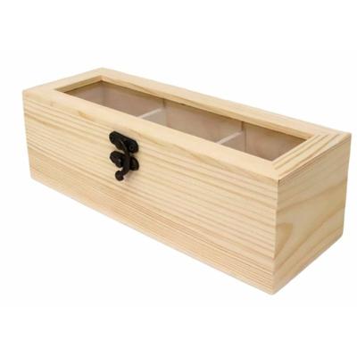 Theedoos - 3-vaks - naturel - hout - 25 x 9 x 8 cm - theekist - onbedrukt
