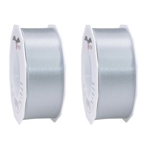 2x Luxe grijze satijnen lint rollen breed 4 cm x 25 meter cadeaulint verpakkingsmateriaal - Cadeaulinten