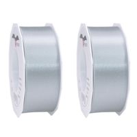 2x Luxe grijze satijnen lint rollen breed 4 cm x 25 meter cadeaulint verpakkingsmateriaal - Cadeaulinten