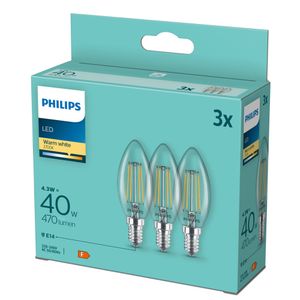 Philips Lighting 77779100 LED-lamp Energielabel F (A - G) E14 4.3 W = 40 W Warmwit (Ø x l) 3.5 cm x 9.7 cm 3 stuk(s)