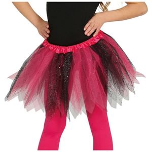 Heksen verkleed petticoat/tutu roze/zwart glitters voor meisjes