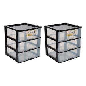 Ladeblokje - 2x - 3 lades - zwart - kunststof - 38 x 38 x 44 cm - ladekastje