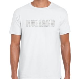 Glitter Holland t-shirt wit rhinestone steentjes voor heren Nederland supporter EK/ WK