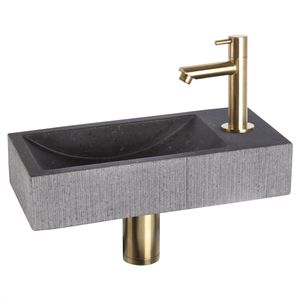 Differnz Differnz Ribble fonteinset bombai black - natuursteen - kraan recht mat goud
