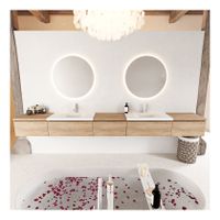 Mondiaz Bukla 340cm badmeubel met module 60 kleur washed oak met 5 lades wastafel dubbel 2 kraangaten kleur talc