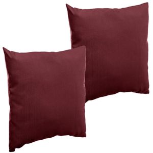 Set van 2x stuks bank/sier/tuin kussens voor binnen en buiten in de kleur bordeaux rood 40 x 40 x 10