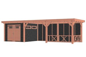 Tijdelijk 15% korting | Buitenverblijf Siena 930x350 cm - Combinatie 1- Plat dak- Onbehandeld lariks Douglas hout- Trendhout