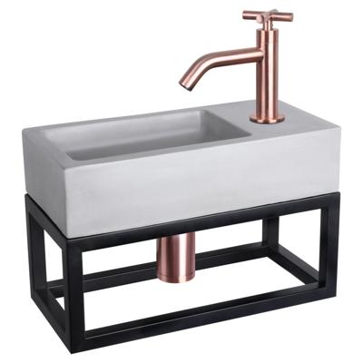 Differnz Ravo fonteinset beton lichtgrijs - kraan kruis - met handdoekrek - 38.5 x 18.5 x 9 cm - rood koper
