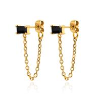 LGT JWLS Dames Oorbellen - Goudkleurig Roestvrij Staal met Zwarte Zirkonia, Knop en Ketting LGT JWLS Dames Oorbellen - Goudkleurig Roestvrij Staal met Zwarte Zirkonia, Knop en Ketting