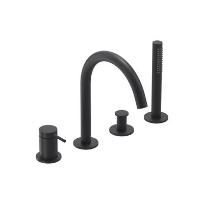 Badrandcombinatie IVY Bond 4-gats Mengkraan Met Uittrekbare Handdouche Draaibare Uitloop Mat Zwart PED IVY