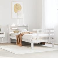 Bedframe met hoofdbord massief grenenhout wit 75x190 cm