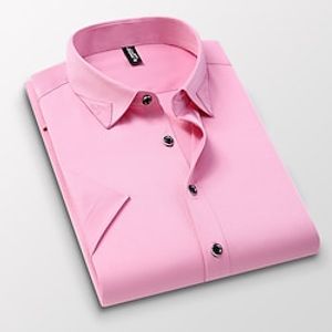 Voor heren Overhemd Overhemd met knopen Shirt met kraag Strijkvrij overhemd Zwart Wit Blozend Roze blauw Korte mouw Effen Opstaande boord Zomer Bruiloft Werk Kleding Button-omlaag Lightinthebox