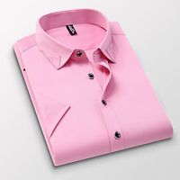 Voor heren Overhemd Overhemd met knopen Shirt met kraag Strijkvrij overhemd Zwart Wit Blozend Roze blauw Korte mouw Effen Opstaande boord Zomer Bruiloft Werk Kleding Button-omlaag Lightinthebox