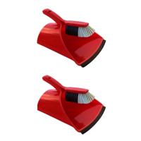 Luxe jumbo stoffer en blik met kap - 2x - rood - 32 x 28 cm - schoonmaakartikelen - stofblikset