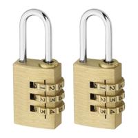 Hangslot - 2x - messing - stalen beugel - 3-cijferig cijferslot