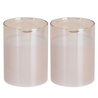 Luxe LED kaarsen - 2x - in glas - warm wit - D7,5 x H10 cm