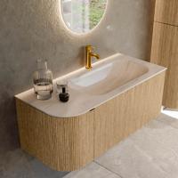 Badmeubel Mondiaz Kurve-Dlux | 105 cm | Meubelkleur Oak | Wastafelkleur Meli | Solid surface | Wasbak rechter zijde spoelbak | 1 kraangat