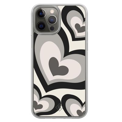 iPhone 12 (Pro) hybride hoesje - Hart swirl zwart