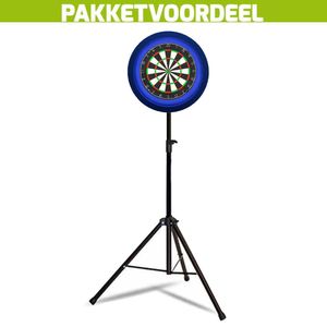 Lena Professional Dartbord + Lena Dartbordverlichting Deluxe Blauw + Dartstandaard