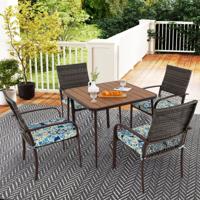 5-Delige Tuinmeubelset 4 Rotan Fauteuils Tuinloungeset met Kussens en Vierkante Tafel met Parasolgat Eethoekset voor Buiten 5-Delige Tuinmeubelset 4 Rotan Fauteuils Tuinloungeset met Kussens en Vierkante Tafel met Parasolgat Eethoekset voor Buiten
